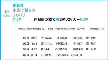 第6回水素で驚きのリカバリーCUP 組合せ決まりました。
（会場： JFE瀬戸内海ゴルフ倶楽部）　